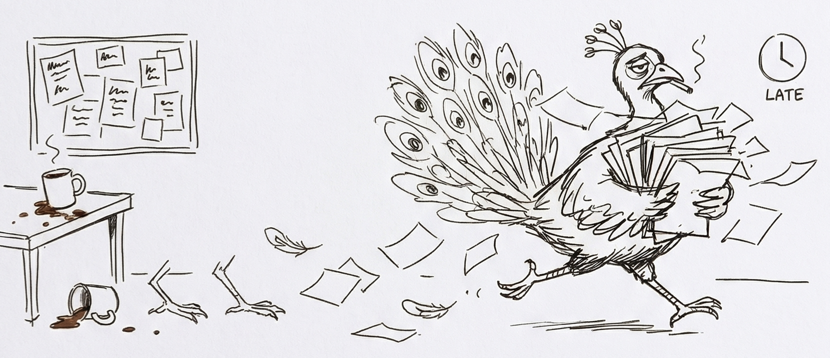 Jarvis The Peacock --or what machine eagerness looks like when you stop cleaning it up.